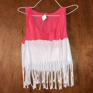 Red and White Fringe Sleeveless Top